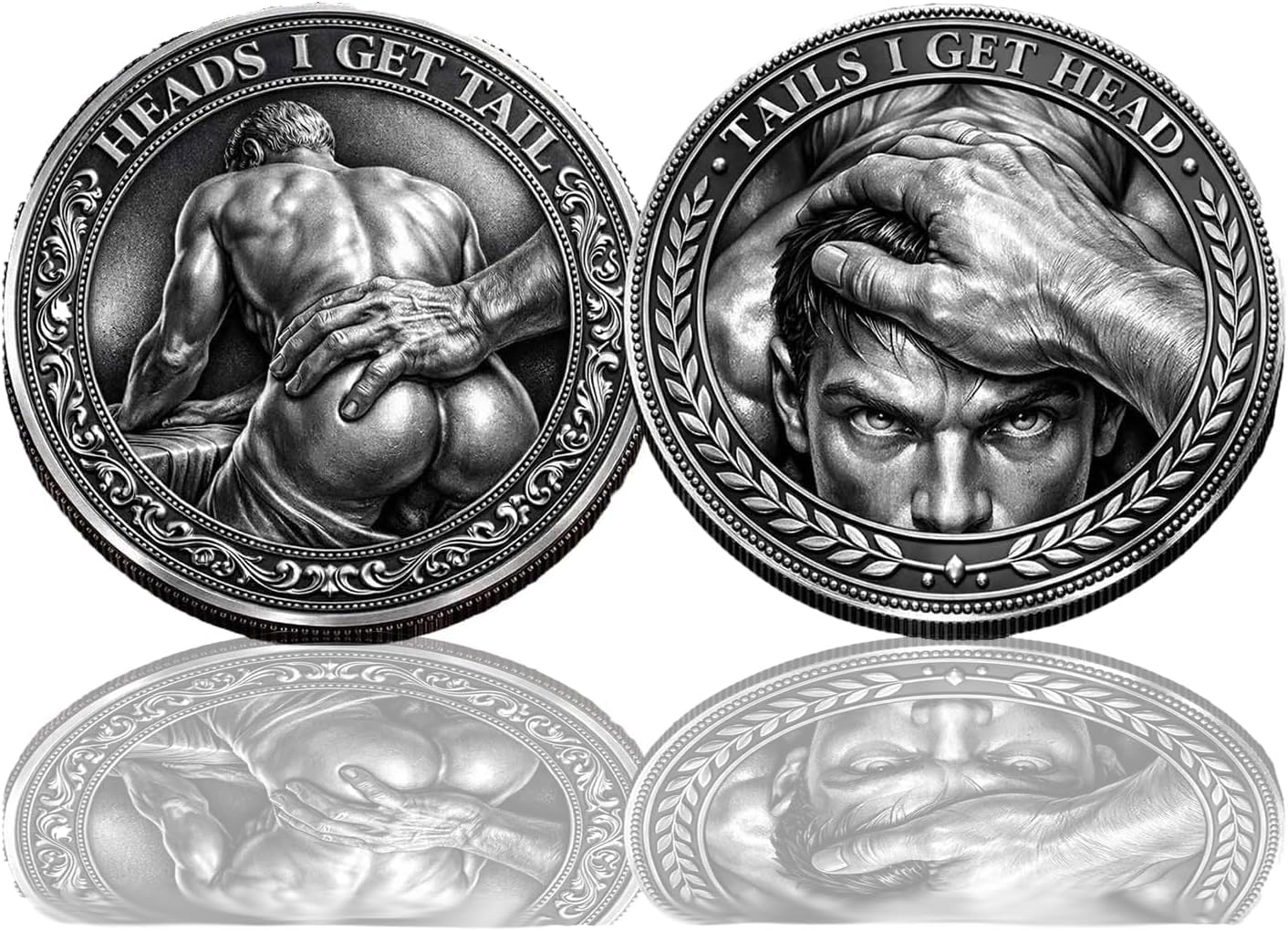 Heads I Get Tail/Tails I Get Head Commemorative Coin, Funny Heads and Tails Challenge 2D Coin, Double-Sided Lucky Token, Decision Coins for Couples, Gift for Adults Date Night Valentine's (E 2PCS)