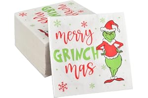 100pcs Christmas Paper Napkins, Disposable Party Napkins, Merry Christmas Whoville Decoration Paper Napkins for Holiday New Y