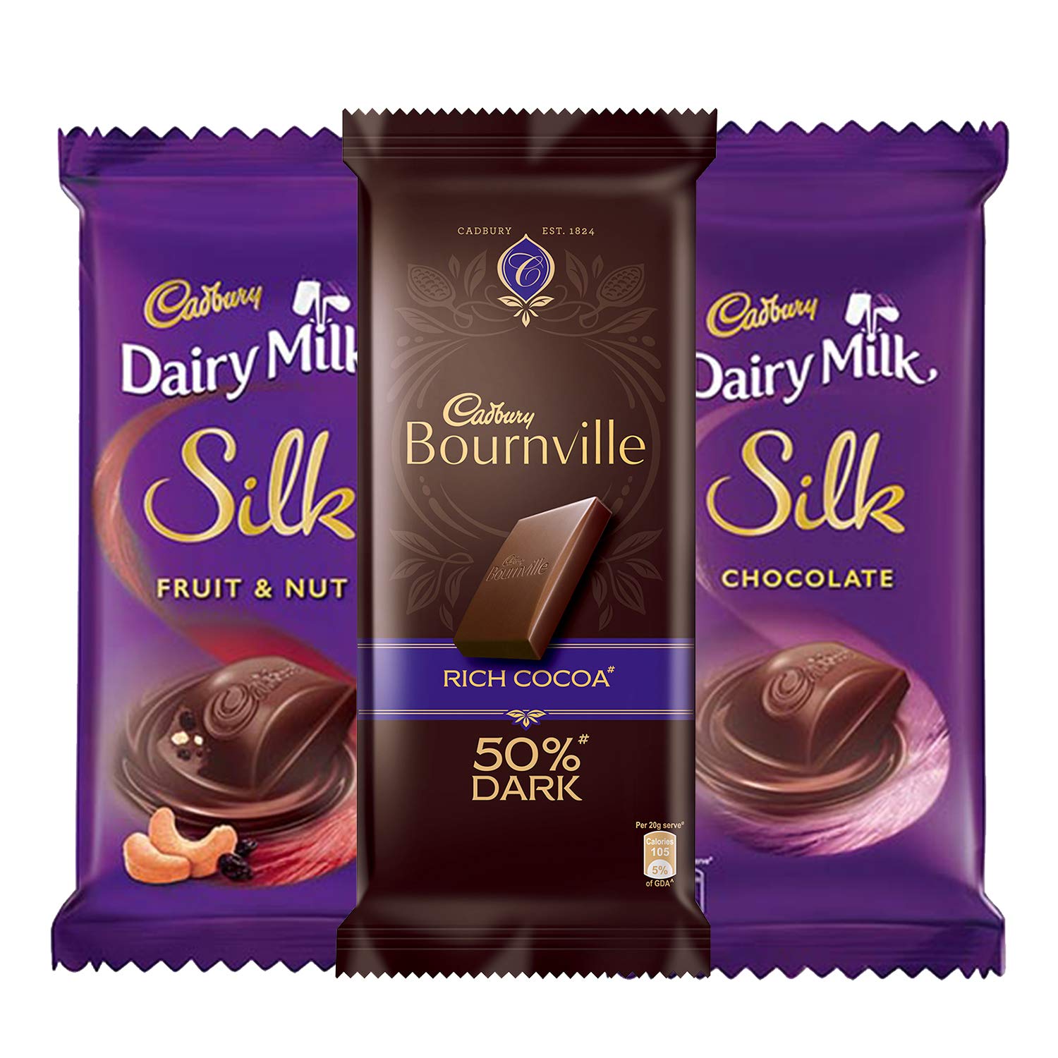 Cadbury Chocolates Combo 2 X Silk Plain 60g 2 X Silk Fruit And Nut 55g And 2 X Bournville Rich Cocoa 80g Amazon In Grocery Gourmet Foods