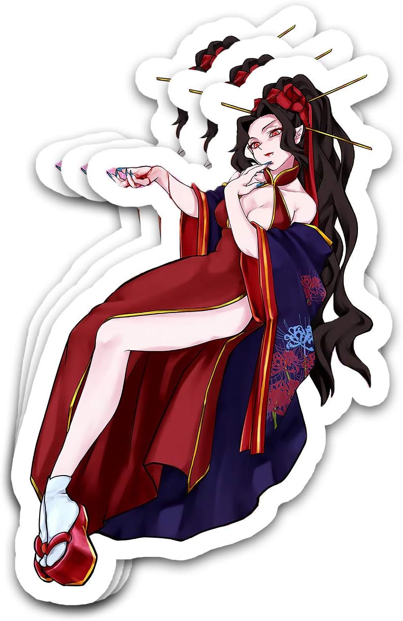 Endibast Muzan Kibutsuji Japanese Halloween As Sexy Girl Anime Demons Slayers Stickers for Laptops Tumblers Books Luggages Cases Pack 3x4 in Vinyl 3pcs/Pack