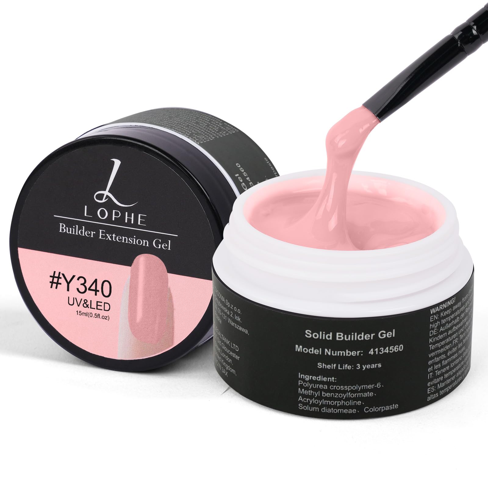 LOPHE Builder Nail Gel Kit, Hard Gel Builder for Nail Extension, Light Pink Non-Stick Hand Nail Extension Gel for Carving Patterns, LED UV Nail Builder Gel For Nails Strengthen Nail Manicure, 15ML