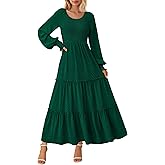 PRETTYGARDEN Women's Smocked Maxi Dress 2025 Fall Casual Long Sleeve Swiss Dot Ruffle Long Flowy Wedding Guest Dresses