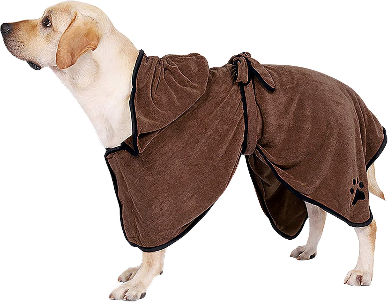 Dog Drying Coat Dog Towel Super Absorbent Microfibre Quick Drying Dog Towelling Robe, Pet Bathing Accessories (L, Brown)