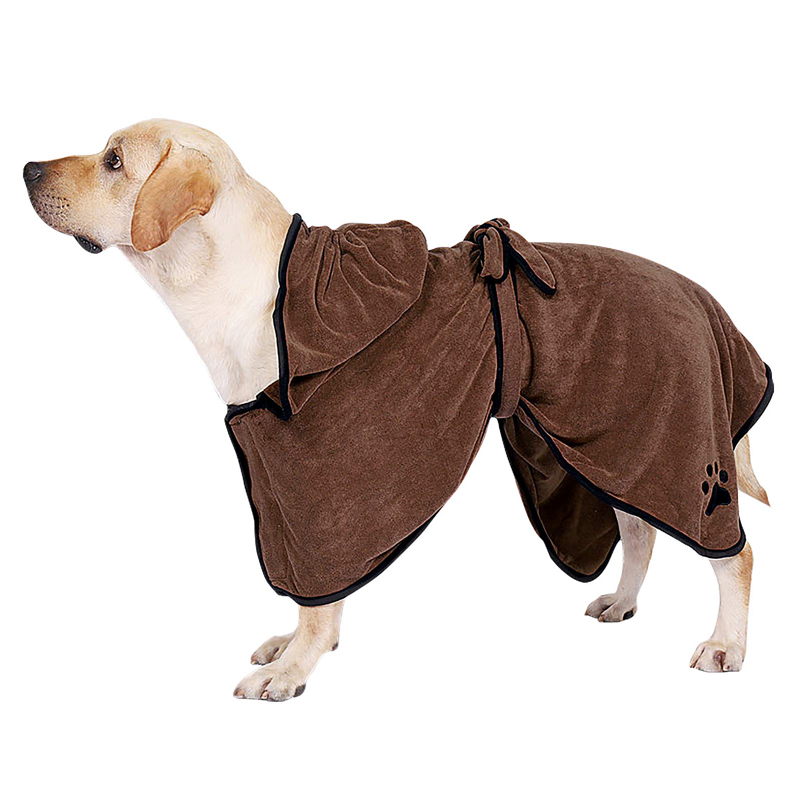 Dog Drying Coat Dog Towel Super Absorbent Microfibre Quick Drying Dog Towelling Robe, Pet Bathing Accessories (L, Brown)
