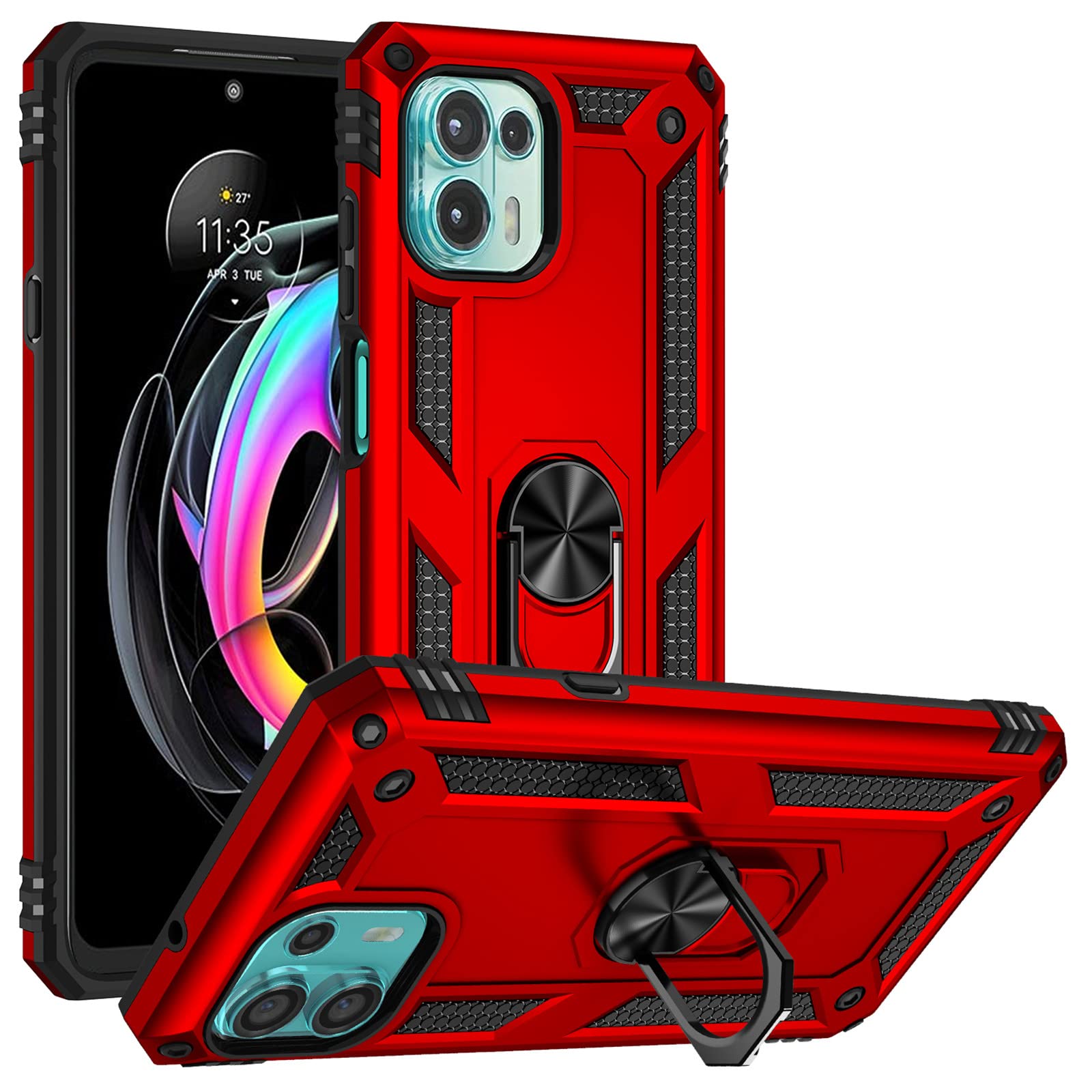 SHYXGLON for Motorola Edge 20 Lite Case Moto Edge 20 Lite Case Stand Cover Ring Holder Bracket Hybrid Armor Military Grade Double Layer Heavy Duty Anti Scratch Shockproof Kickstand Cover (Red)