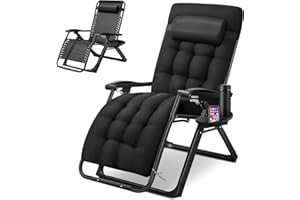 Spurgehom Padded Zero Gravity Chair, Folding Portable Reclining Lawn Chair, Patio Recliner Lounge Chaise with Detachable Cush