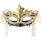 OIDEA Masquerade Mask for Women: Elegant Rhinestone Metal Venetian Masks with Tassel Halloween Prom Ball Costume Party Mask