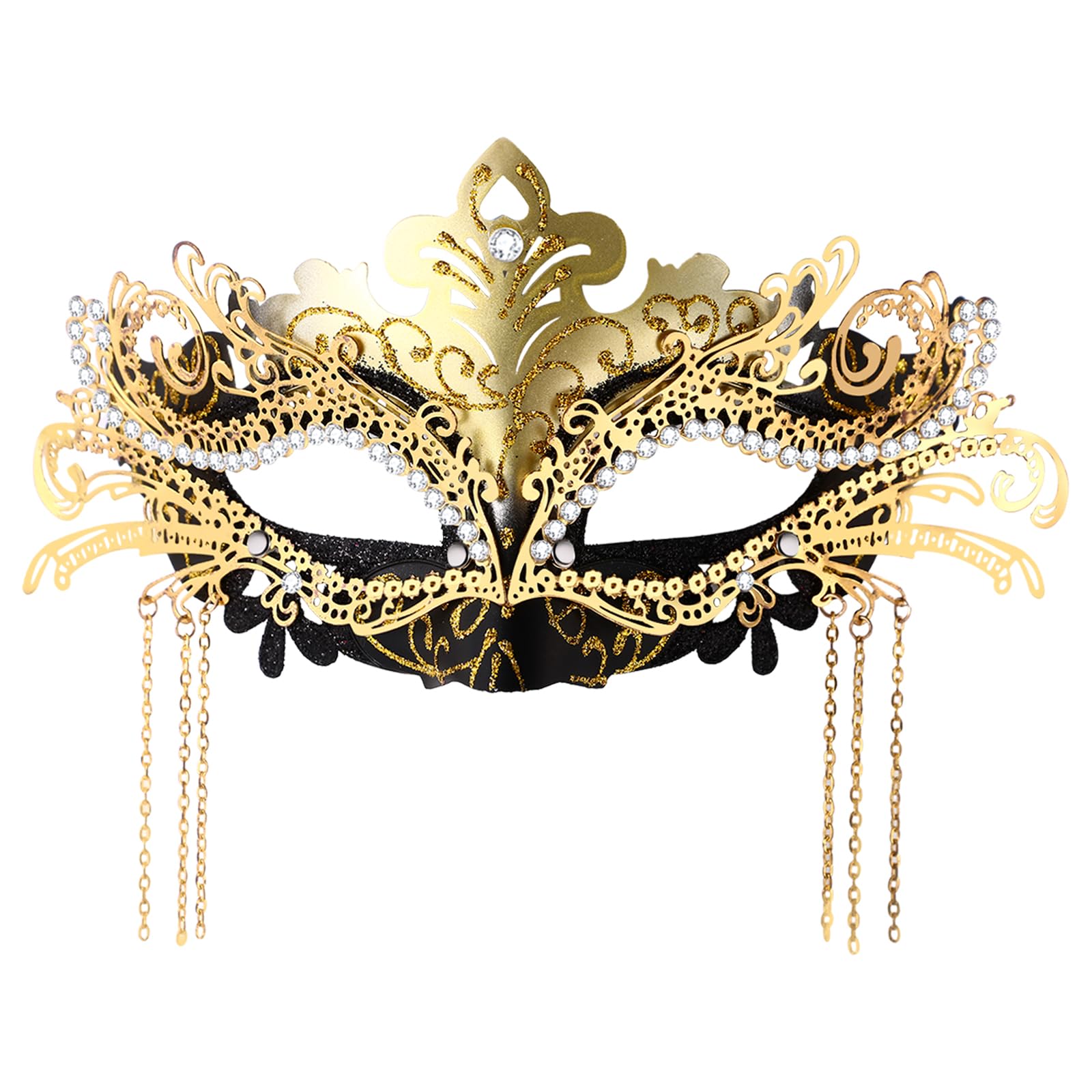 Oidea Masquerade Mask for Women: Elegant Rhinestone Phoenix Metal Venetian Masks with Tassel Halloween Mardi Gras Prom Ball Cosplay Costume Party Mask Gold — image 1