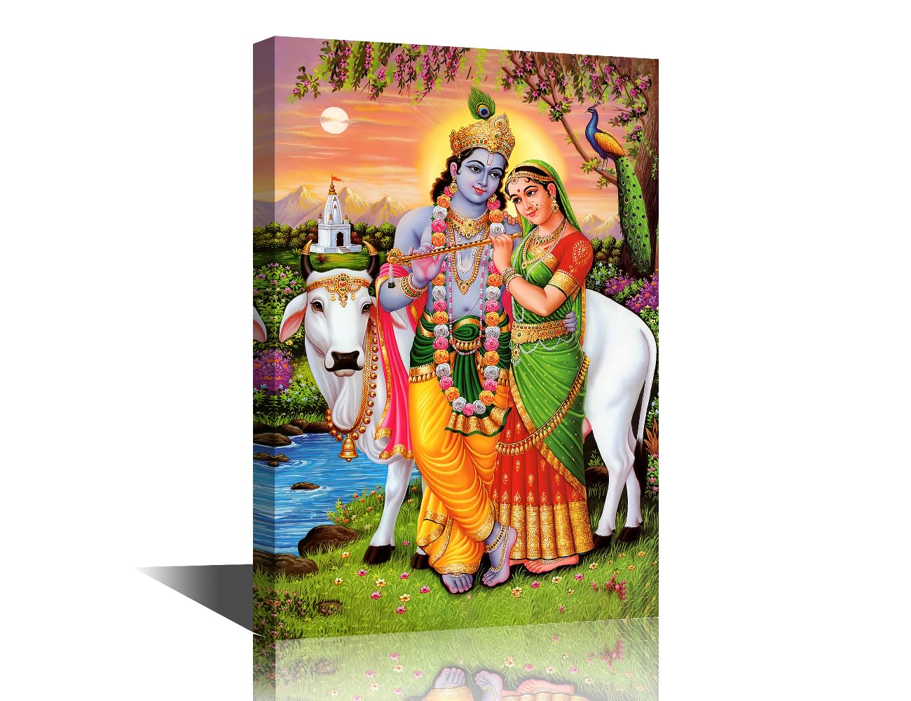 Canvas Wall Art Lord Radha Krishna Painting Prints on Canvas for Living Room Bedroom Wall Decoration God Poster Framed Stretched Ready to Hang 24x16inch