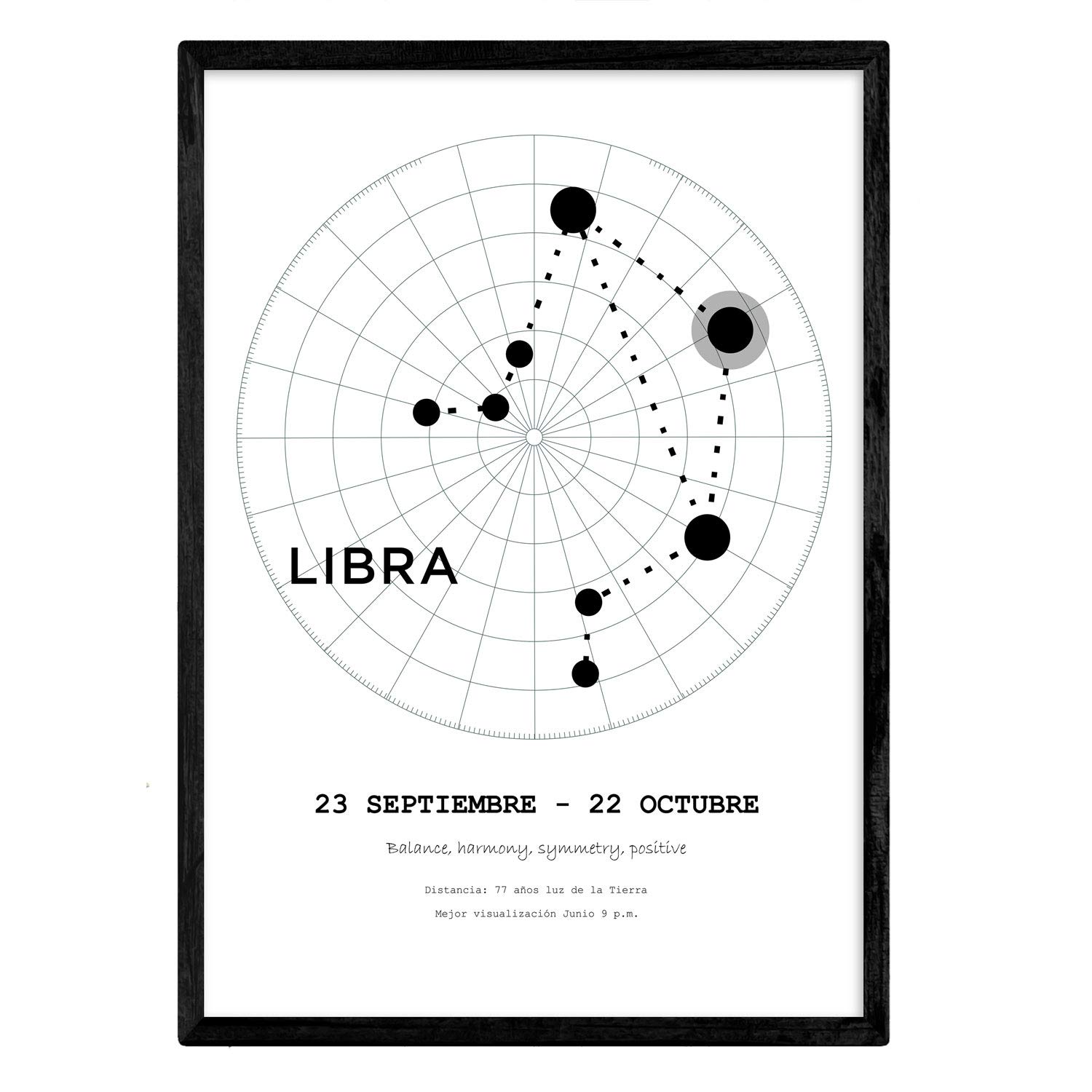 Nacnic Poster with the constellation Libra. Poster with zodiac symbol A3 in size and starry sky background