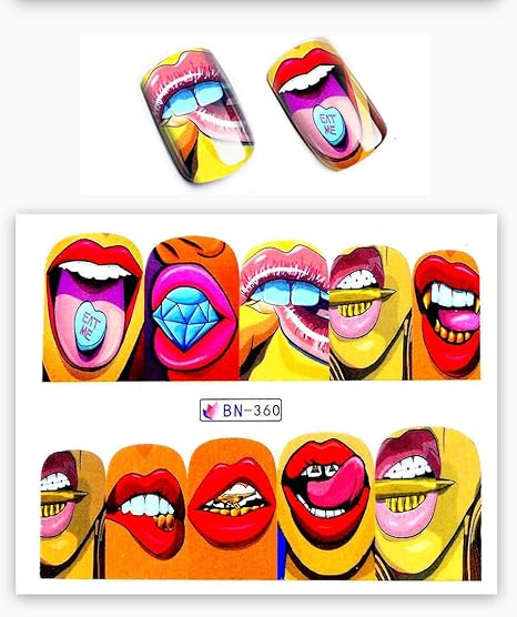 Amazon Co Jp Rswj ネイルファッションステッカーのフルカバーの唇かわいい印刷水転写ヒントネイルアートの装飾 Color 360 ホーム キッチン