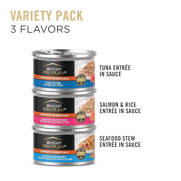 PURINA PRO PLAN HIGH PROTEIN WET CAT FOOD VARIETY PACK, COMPLETE ESSENTIALS SEAFOOD FAVORITES – (2 PACKS OF 12) 3 OZ. CANS