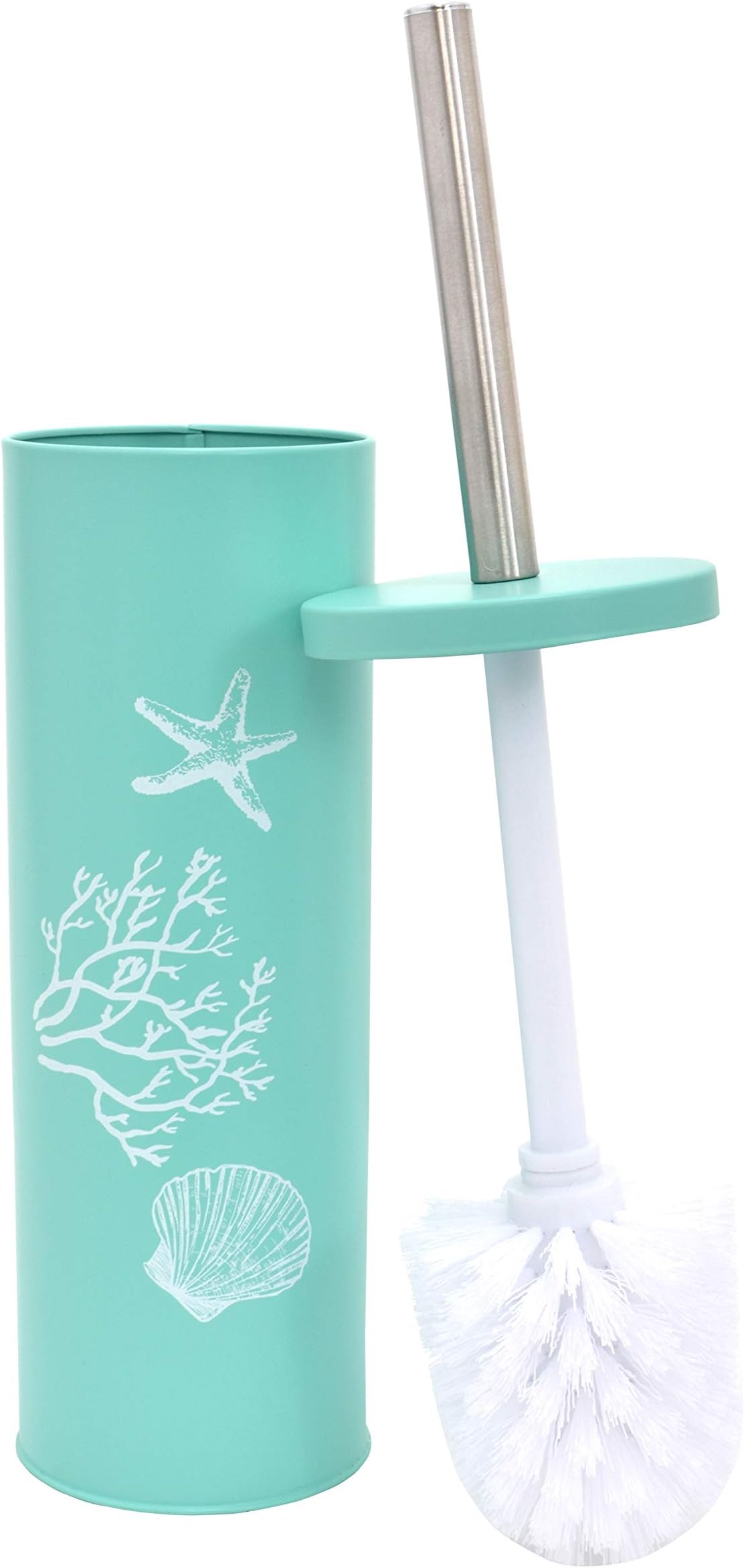 HOME EXPRESSIONS Powder Coated Toilet Brush and Holder (Teal Corals)