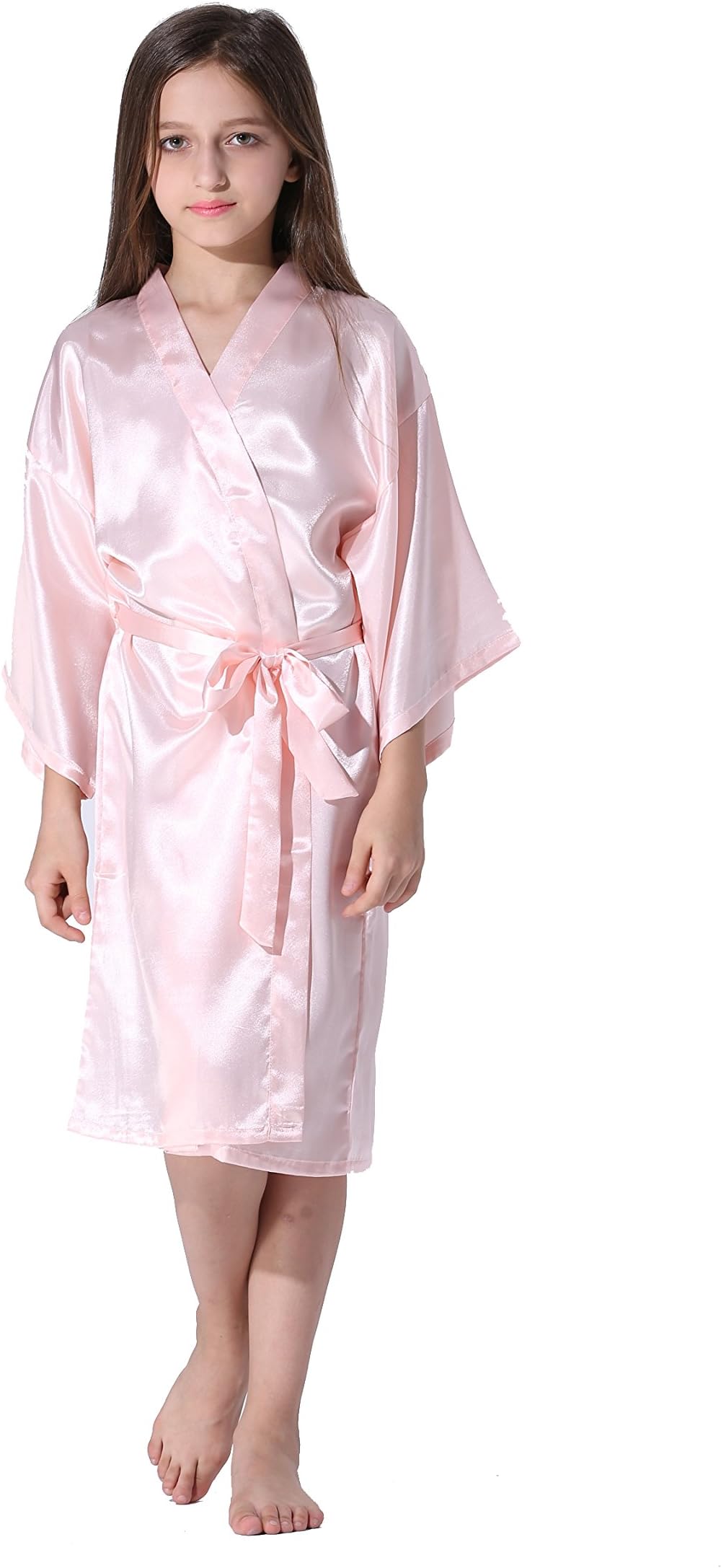 Vogue Forefront Girls' Satin Plain Kimono Robe Bathrobe Nightgown