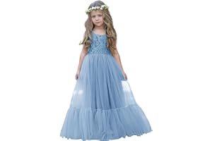 LalaMira Flower Girl Dress Lace/Tulle Boho Toddler Dresses Ruffle Girl Dress for Wedding Garden Party Communion Beach