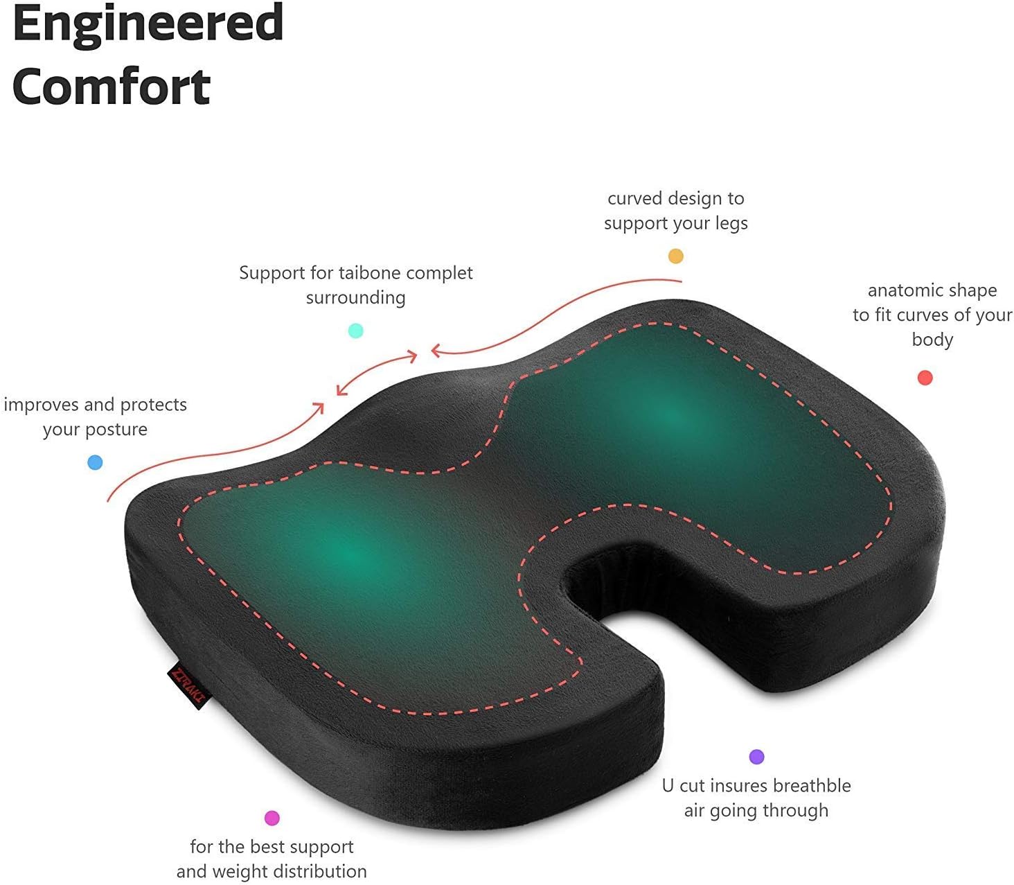 Ziraki Coccyx Seat Cushion Orthopedic, Luxury Chair Pillow, 100% Memory Foam, For Back Pain Relief & Sciatica & Tailbone Pain Back Support - Ideal Gift For Home Office Chair & Car Driver Seat Pillow: Furniture & Decor