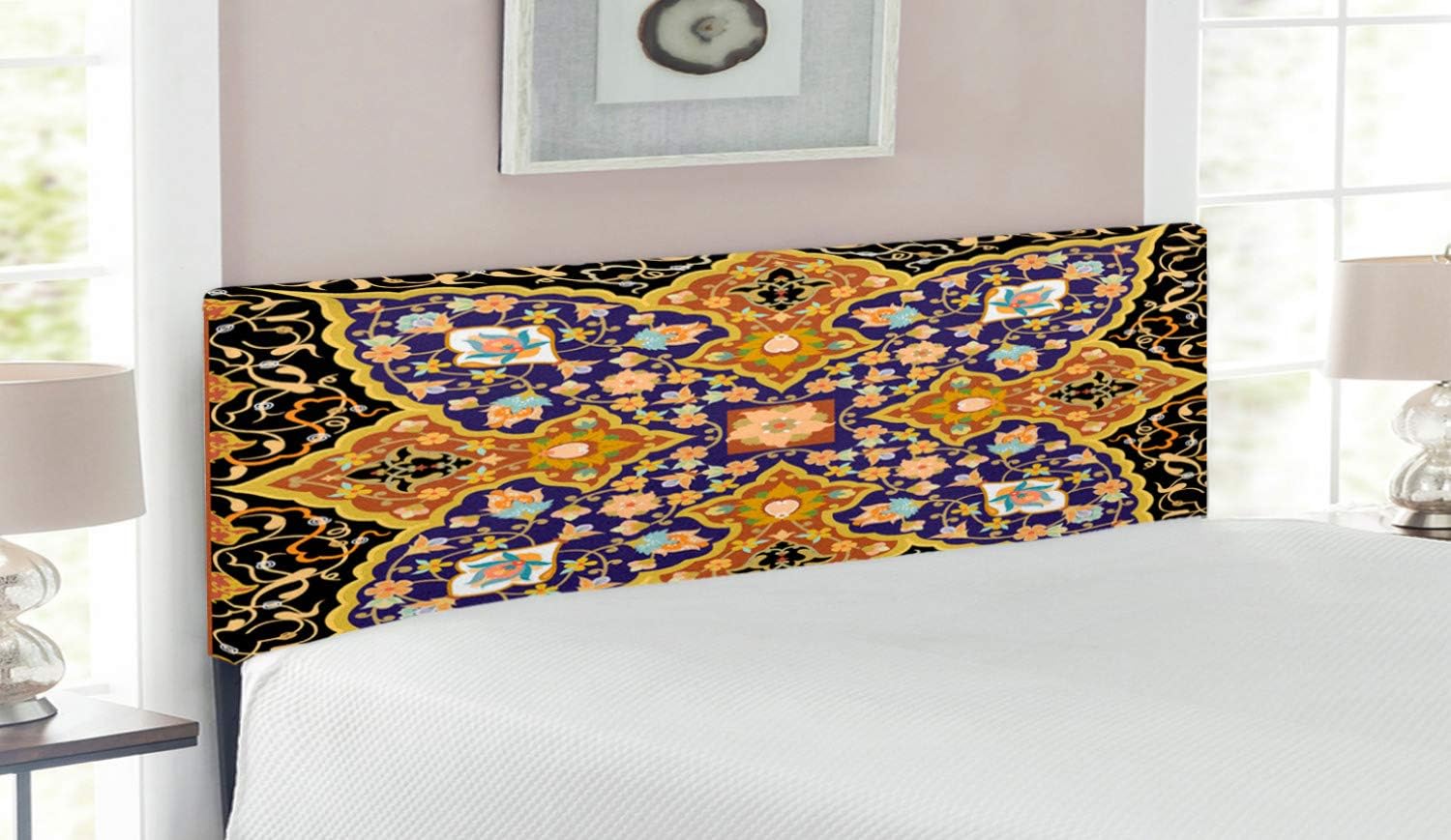 Lunarable Arabian Headboard for Queen Size Bed, Arabic Floral Mosaic