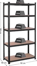SONGMICS 5-Tier Steel Shelving Unit 875 kg 40 x 90 x 180 cm Black GLR040B01 view 3