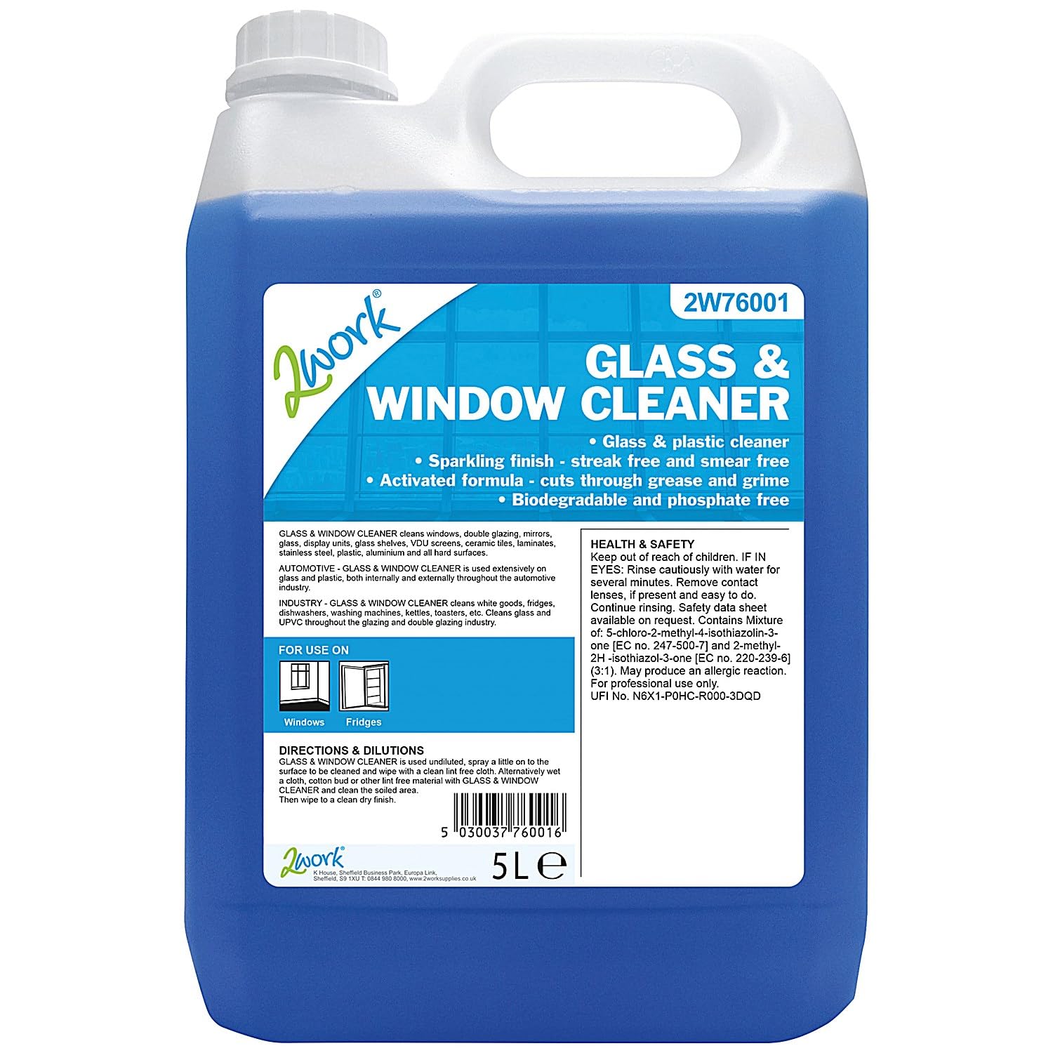 2Work Glass and Window Cleaner 5 Litre Bottle 2W76001