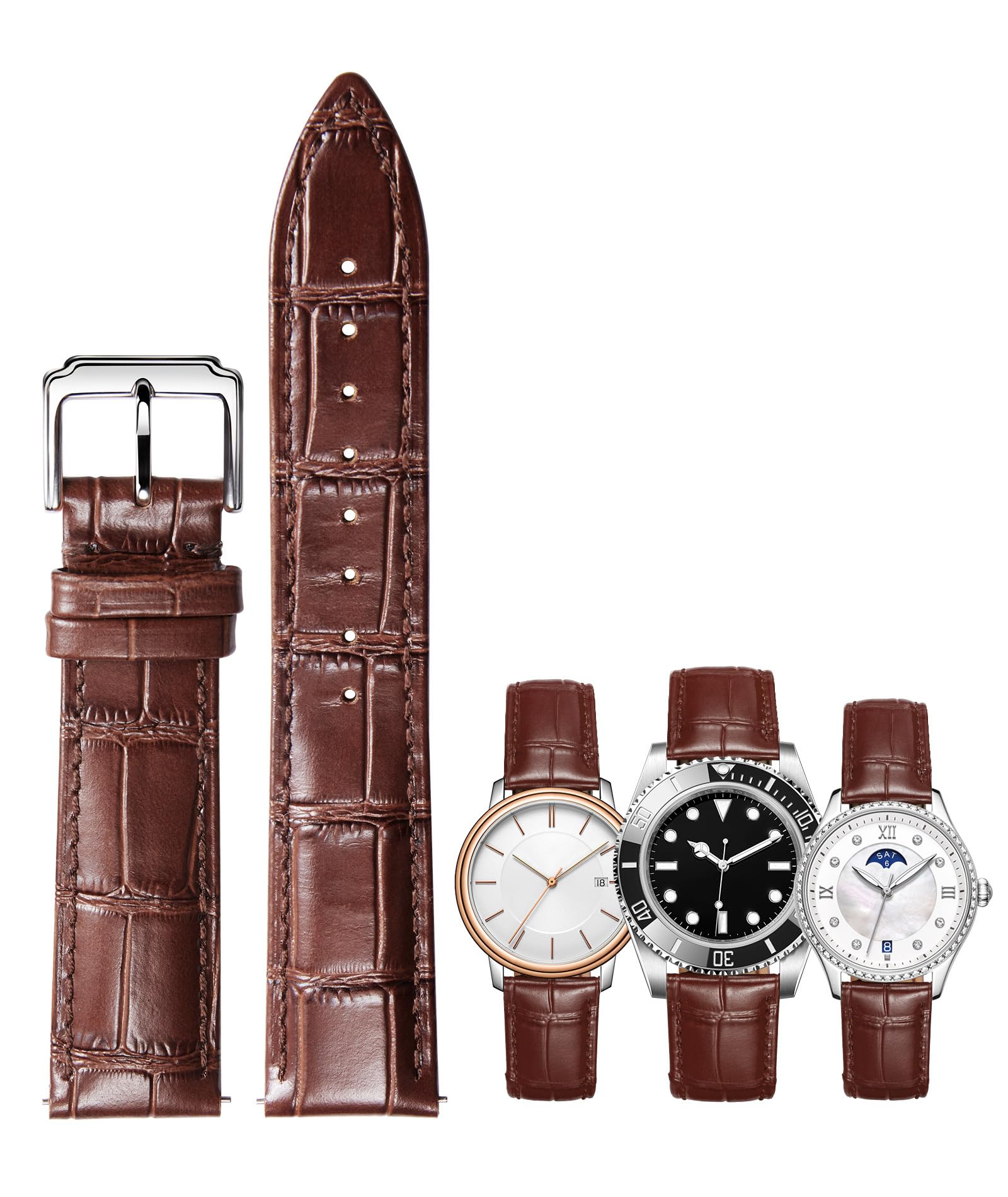 BINLUN Leather Watch Strap Quick Release Replacement Crocodile Leather Watch Bands for Men Women (Brown, 10mm)