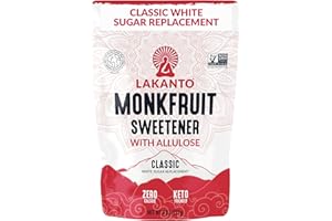 Lakanto Classic Monk Fruit Sweetener With Allulose, White Sugar Substitute From Monk Fruit Extract for Baking, Coffee & Tea, Gluten Free, Zero Calorie, Low Carb, Non GMO, Keto, Classic White, 8 OZ Bag