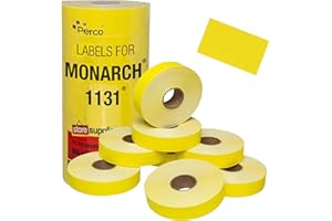 Perco Yellow Pricing Labels for Monarch 1131 Price Gun - 1 Sleeve, 8 Rolls, 20,000 Price Marking Labels - with Ink Roll Included