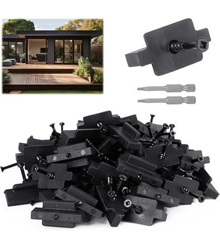 Hidden Deck Fasteners Kit - Plastic Clips With Black Stainless Screws, For Composite & Wood Decking (500 Pcs)
