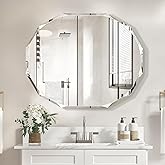 Pregaspor Single Beveled Edge Bathroom Vanity Mirror, 30" x 36" Oval Wall Mirror, Shatterproof Frameless Mirror for Over Sink, Restroom