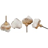 JIC Gem 4 Pack Quartz Geode Crystal Cabinet Knobs Druzy Gold-Plated Handles | Natural Gemstone Cupboard Drawer pulls,Decorative pulls for Kitchen Cabinet Vanity Drawer,Closet Furniture Home Office Decor