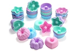 Tongjude 24 Piece Silicone Donut Mold, Non-Stick Mini Doughnut Cups, 3.07 Inch 6 Shape Silicone Molds, Heat Resistant Bakeware for Bagel, Muffin, Jello and Cake Baking