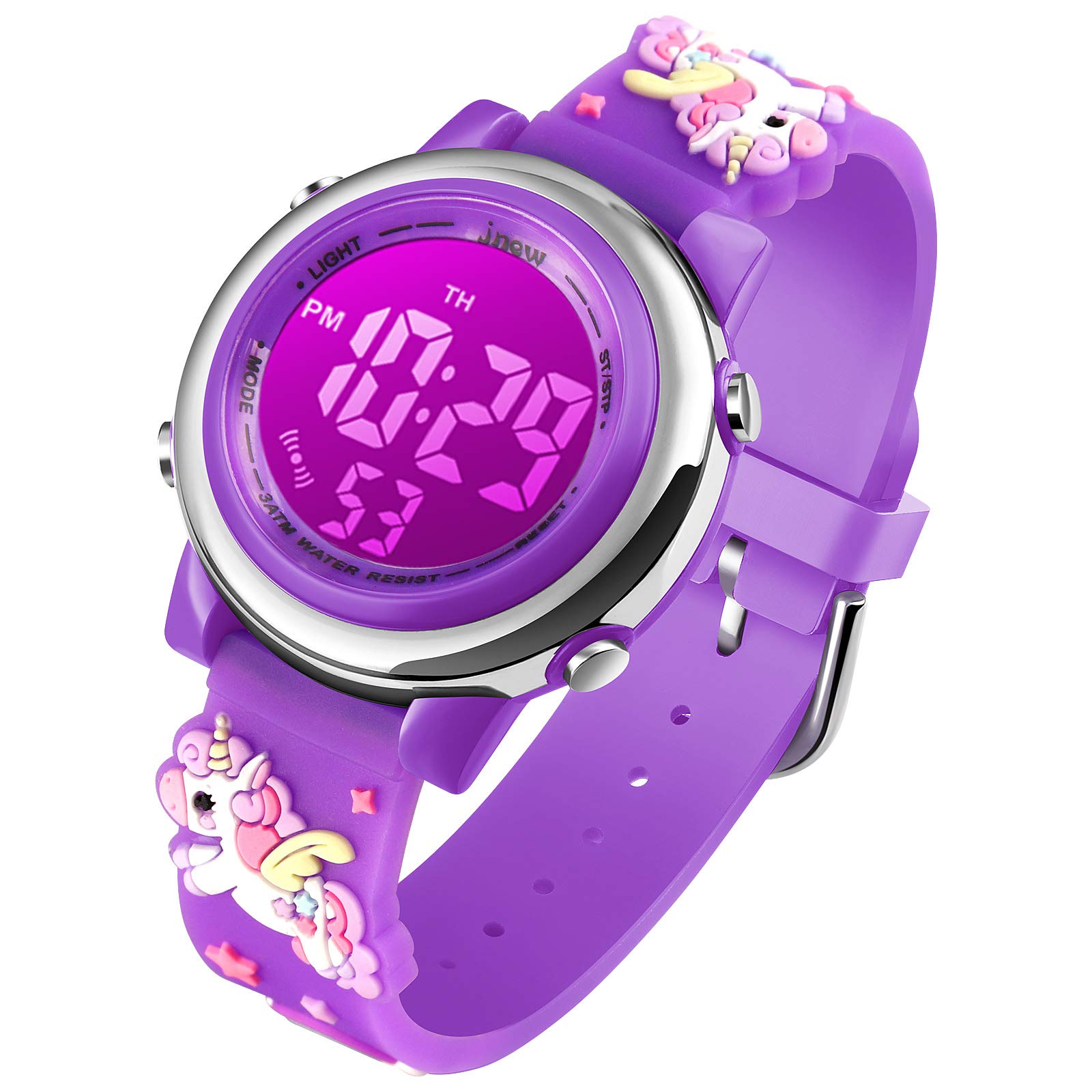 Boys&girls Digital Watch Age 3-10 for Gifts, 3D Cartoon Waterproof Sports Outdoor LED Electrical Watches with Luminous Alarm Stopwatch Toddler Wristwatch for 3-10 Year Old Little Child Purple Unicorn — image 1