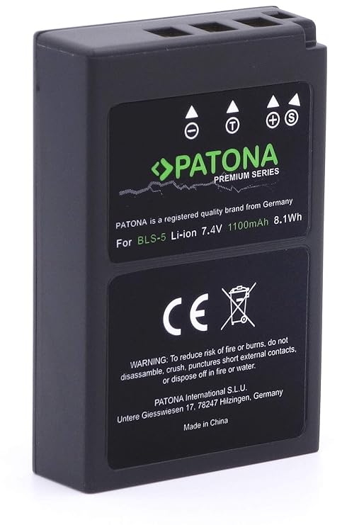 PATONA Premium Ersatz für Akku Olympus BLS-5 BLS-50 (echte 1100mAh) mit Infochip - Olympus Stylus 1 PEN E-PL2 E-PL3 E-PL5 E-P
