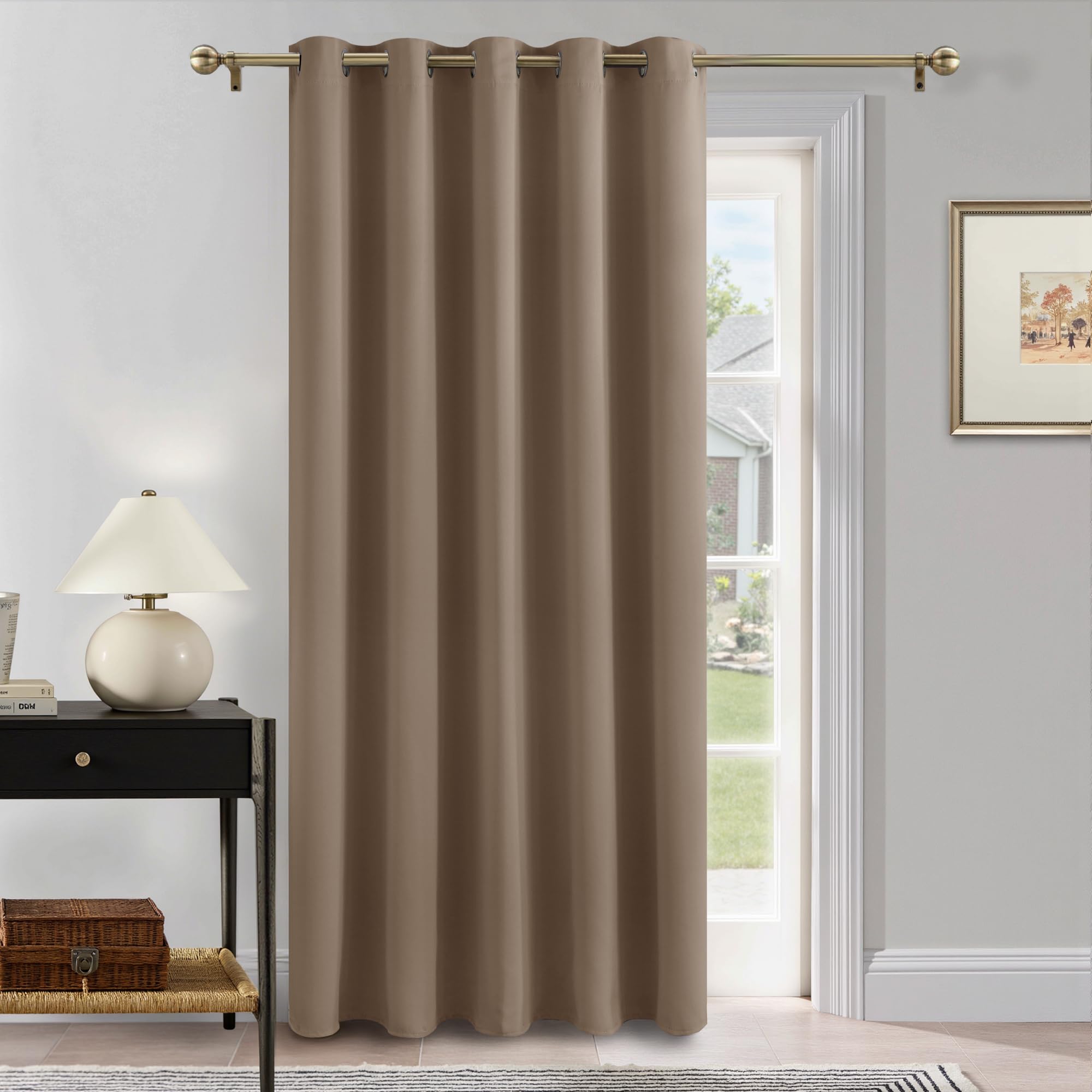PONY DANCE Large Door Curtain - Single Panel Blackout Thermal Curtain for Living Room Bedroom Privacy Noise Reducing Drape with Eyelet, 66 in Width x 84 in Drop, Mocha, 1 Panel — image 1