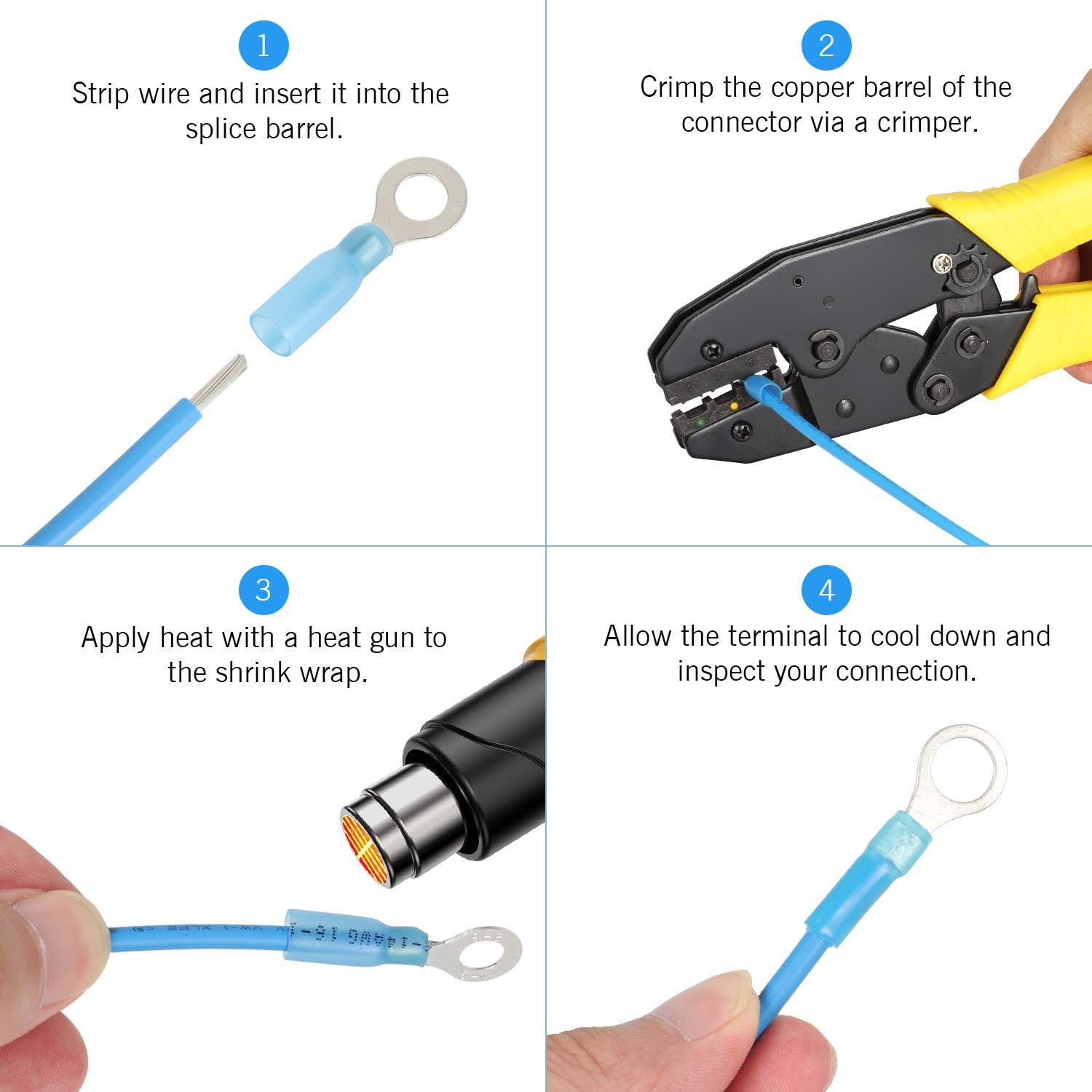 Kuject 280PCS Electrical Wire Connectors Kit, Heat Shrink Waterproof Crimp Butt Connectors Include Rings, Fork, Spade Terminals for Marine, Boat, Wire Joint, Motorcycle, Automobile, Aircraft: Car Electronics