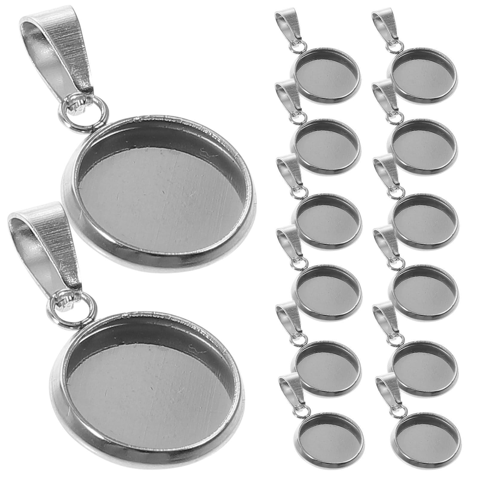 Milisten 20Pcs Stainless Steel Pendant Trays 0.39In Round Bezel Blanks for Diy Jewelry Making Necklace Mounts Silver Tone
