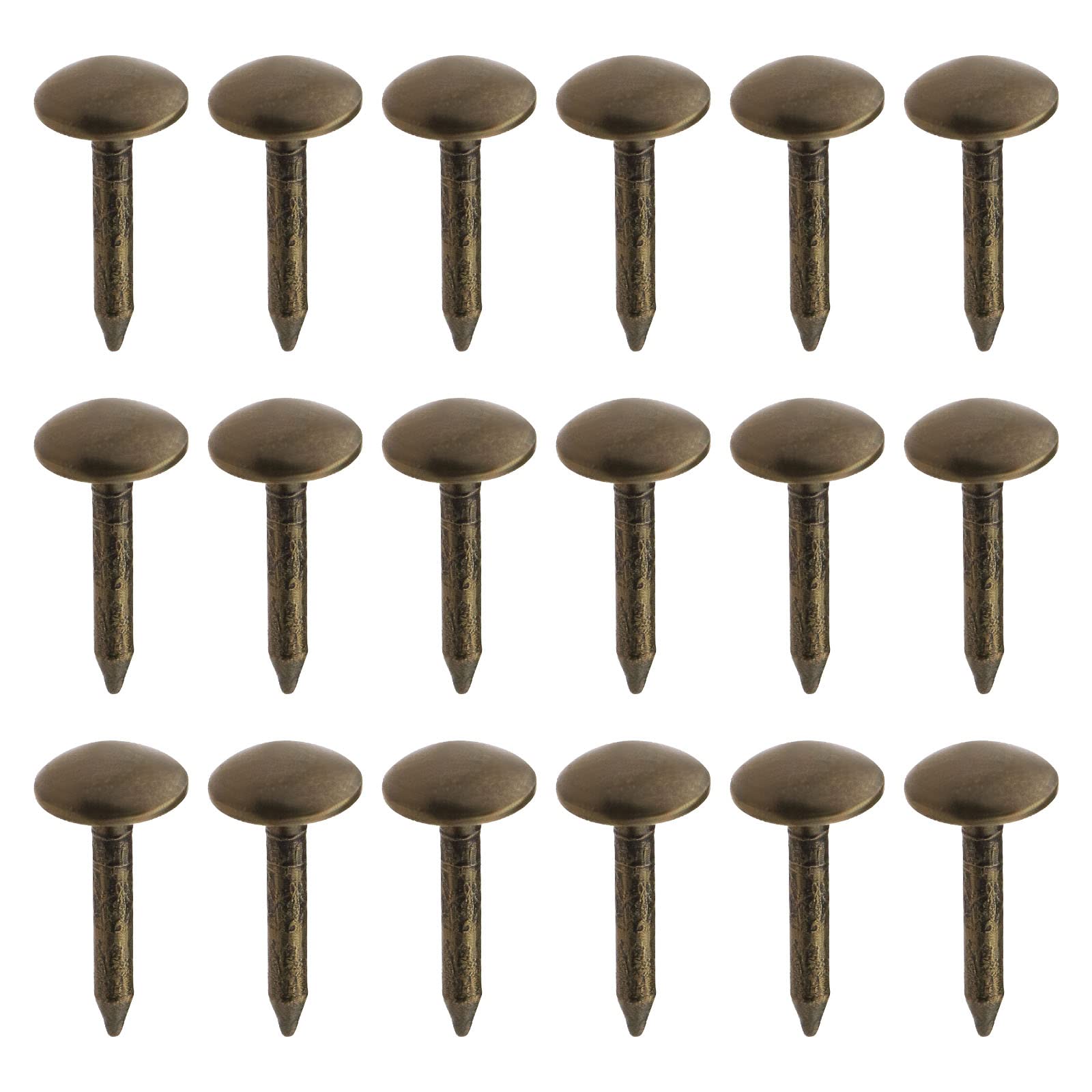 YINETTECH 200PCS Round Domed Head Upholstery Nails Antique Brass Furniture Tacks Sofa Rivet Thicken Metal Staples Fasteners for Furniture Drum Wooden Door Decor 6x12mm