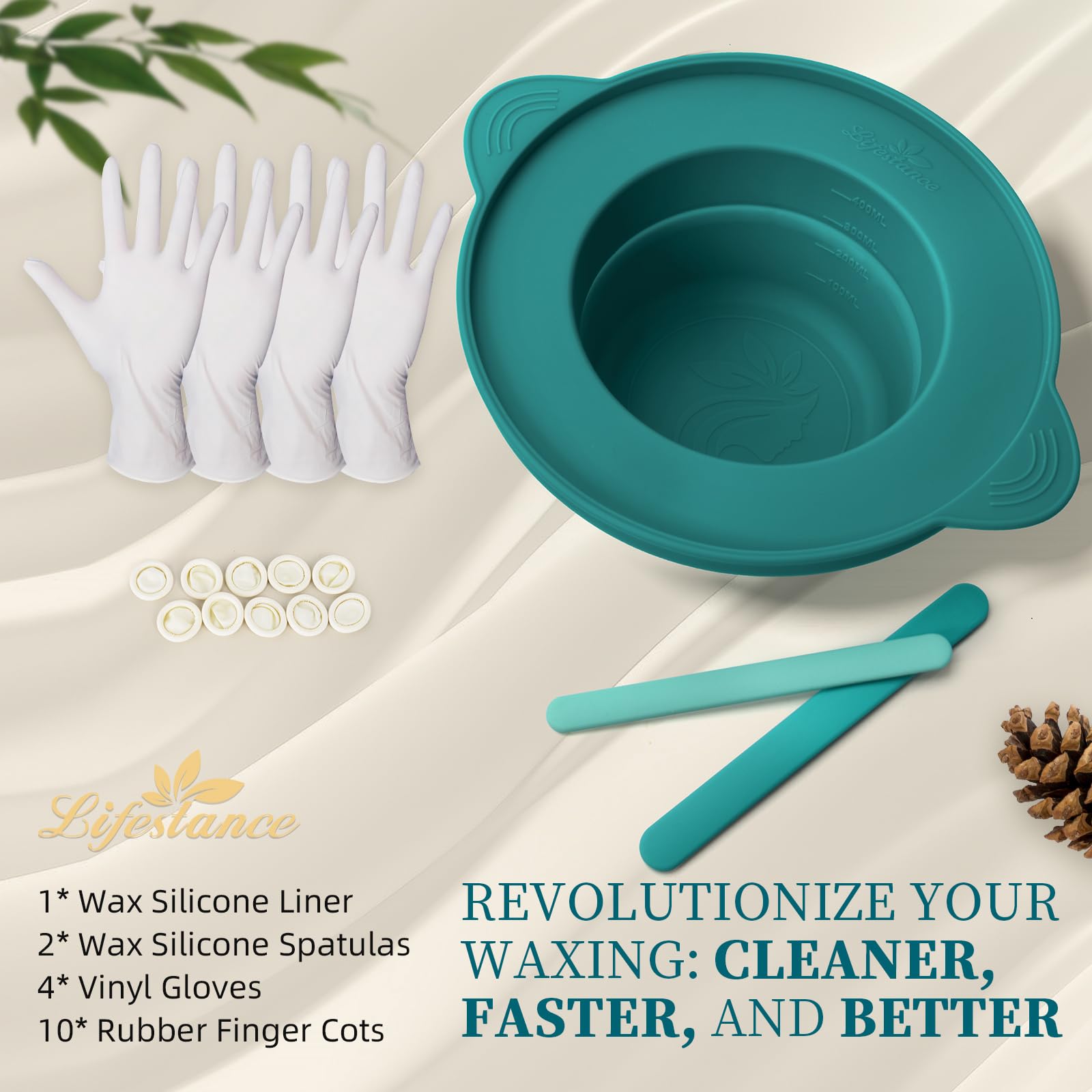 Lifestance Removable Wax Pot Liner With 2 Spatulas for 16oz Kit, 17 Items, Anti-Scalding Foldable Warmer Bowl & Reusable Sticks, Easy to Clean