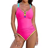 Blooming Jelly Womens Bathing Suit Tummy Control One Piece Swimsuit Sporty Swim Suits 2026 Neon Color Block Swimwear