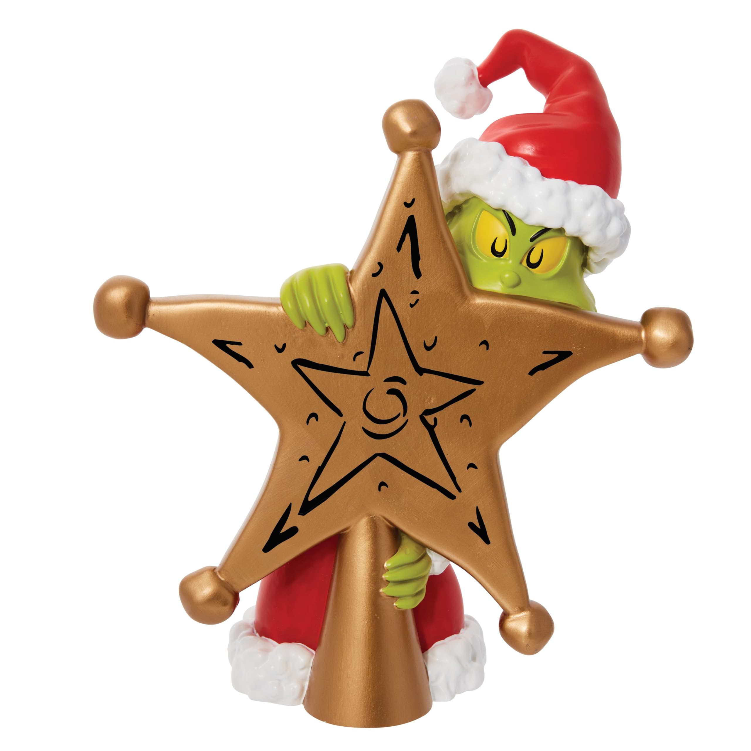 Department 56 Dr. Seuss Grinch Hiding Behind Star Sculpted Christmas Tree Topper, 8.5 Inch, Multicolor