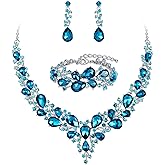BriLove Wedding Bridal Jewelery for Women Austrian Crystal Teardrop Cluster Statement Necklace Dangle Earrings Link Bracelet Set