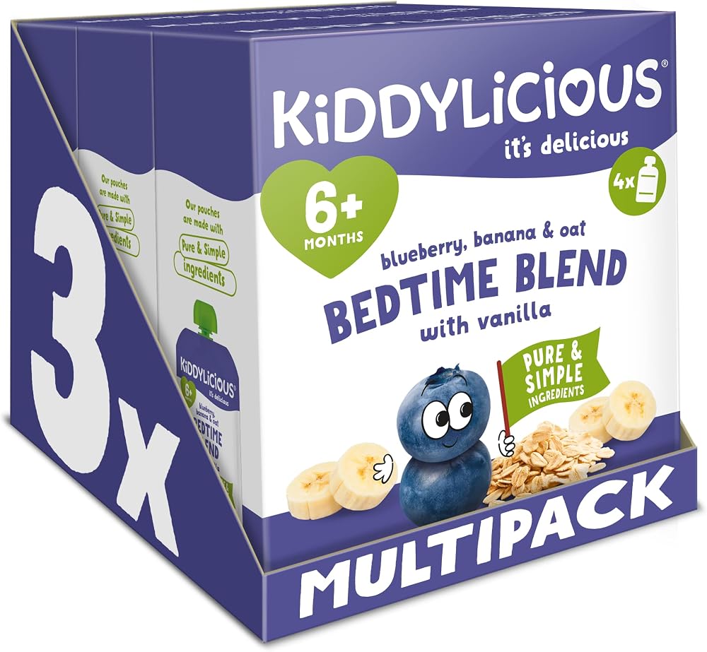 Kiddylicious Bedtime Blend Blueberry Banana & Oat Pouches 3x4 12pk