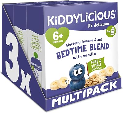 Kiddylicious Bedtime Blend Blueberry Banana & Oat Pouches 3x4 12pk