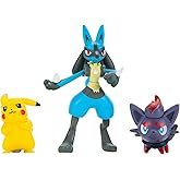 Pokemon Battle Figure Multipack Set - Features 2-Inch Pikachu and Zorua Figures Plus 3-inch Lucario Figure - Perfect for Any Trainer