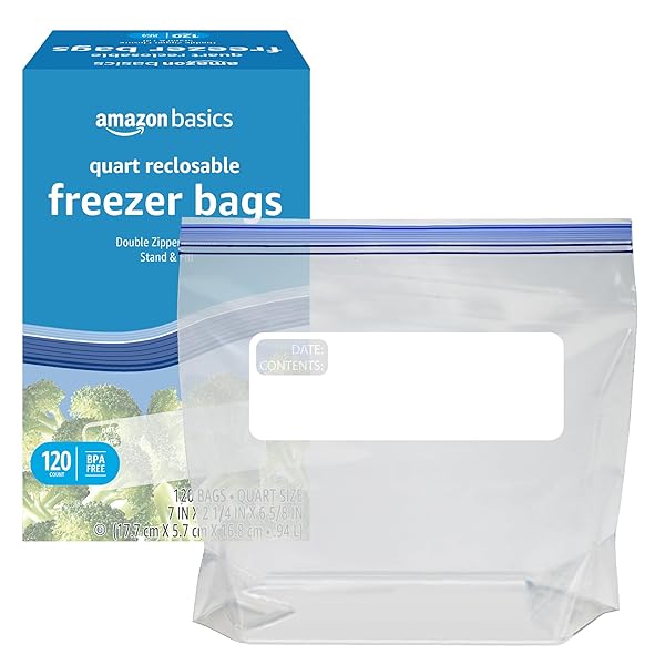 AMAZON BASICS FREEZER QUART BAGS, 120 COUNT (PREVIOUSLY SOLIMO)