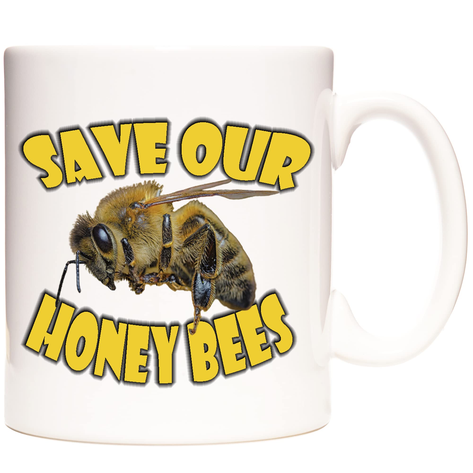 Stoneys Badges Save Our Honey Bees Mug – Eco-Friendly Ceramic Coffee Cup with Bold Bee Design – Environmental Awareness Gift for Nature Lovers, Gardeners, Beekeepers – Bee Conservation Message