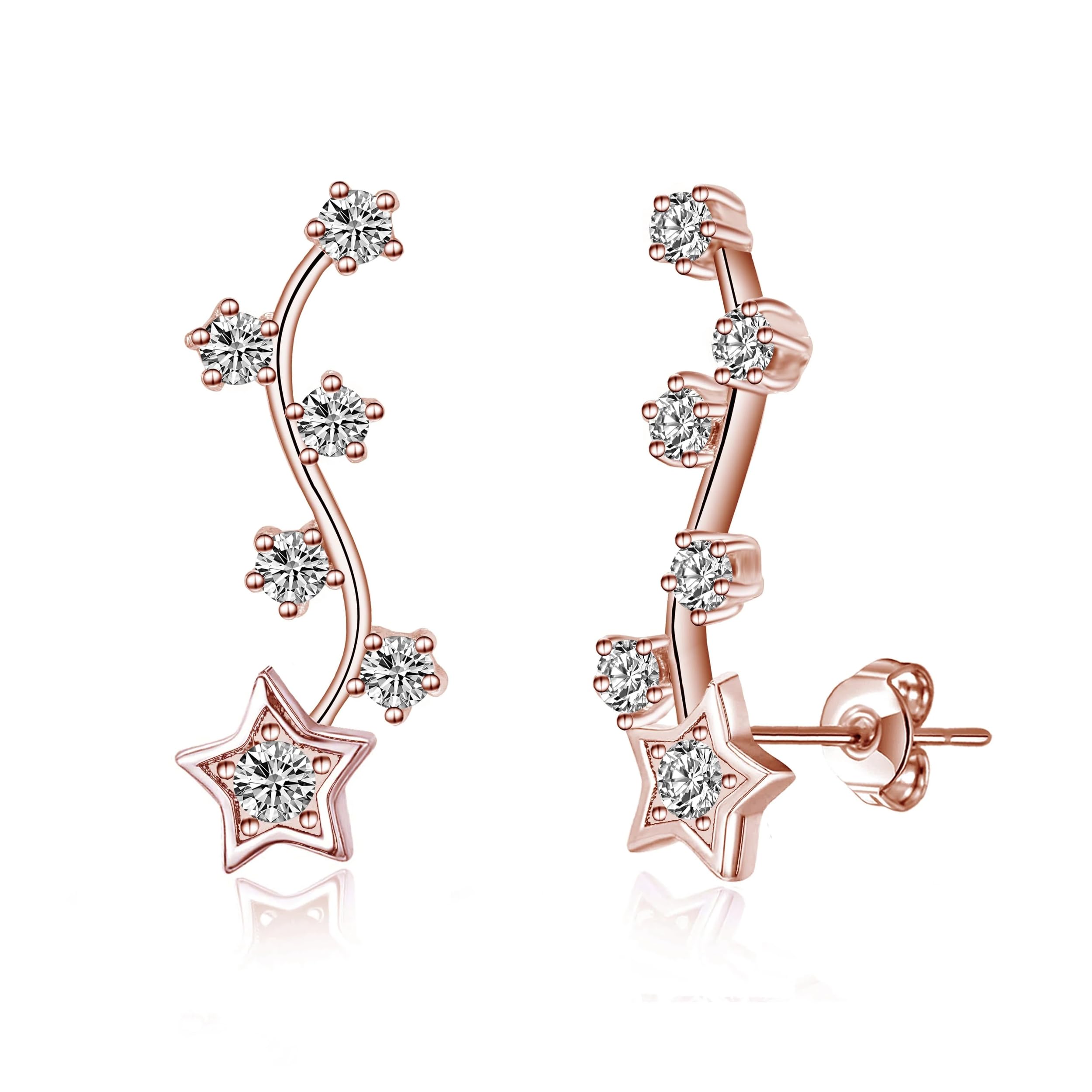 Philip Jones Rose Gold Plated Star Climber Earrings Created with Zircondia® Crystals