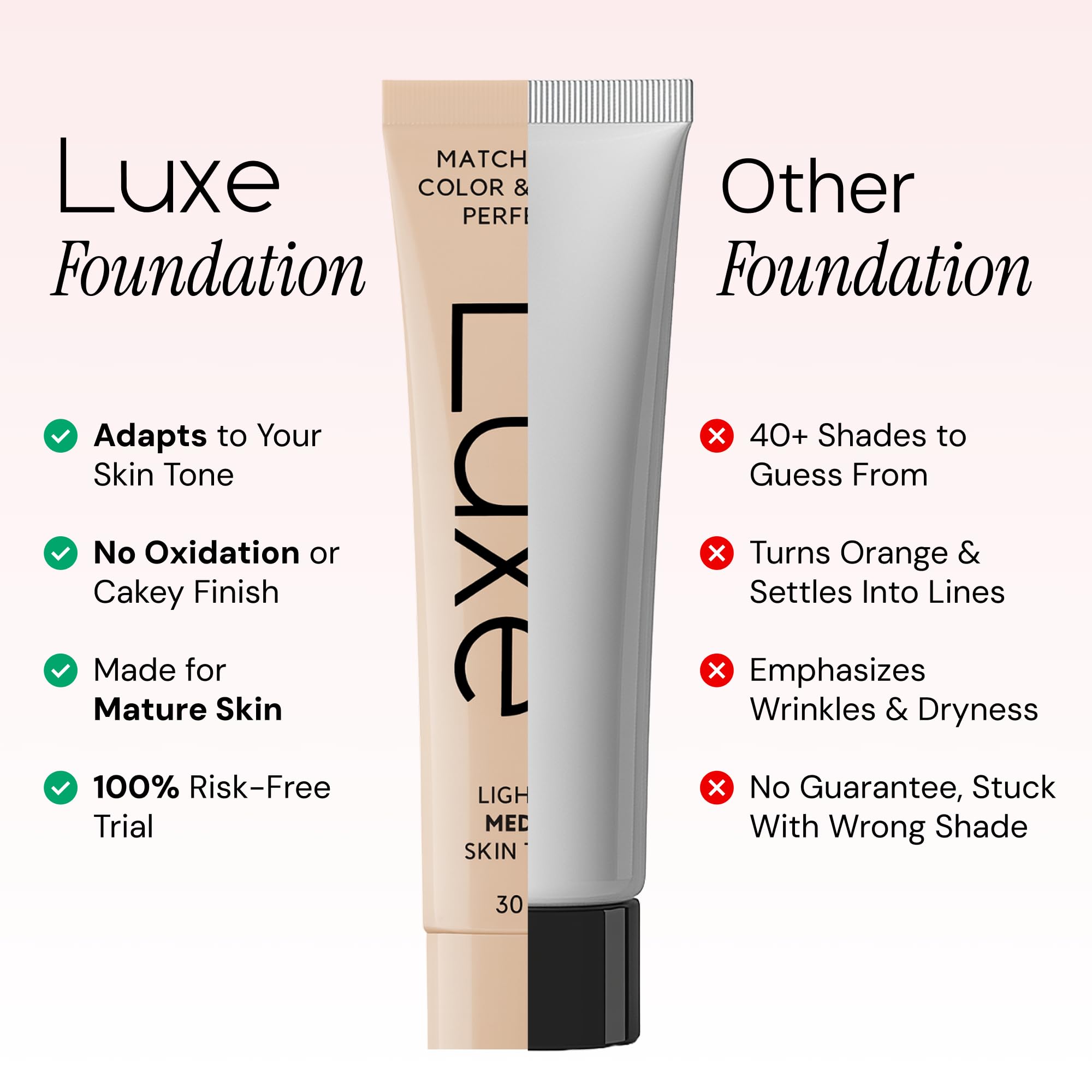 Luxe Cosmetics Luxe Color Changing Foundation for Women – Instantly Adapts to Your Skin Tone – Buildable Light-to-Medium Coverage – 12-Hour Wear – Natural Dewy Finish