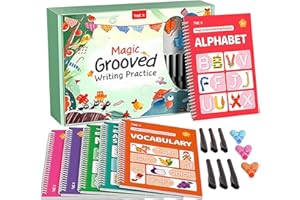 Magic Grooved Writing Practice for Kids Ages 3-8,Reusable Grooved Handwriting Workbooks with Disappearing Ink Pens,Number Let