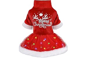 Sebaoyu Dog Christmas Outfits Sweater Dress, LED Light Xmas Winter Clothes Sweater for Small Dogs Girl Costumes,Cat Clothing Pet Apparel (Medium)