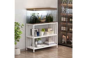WOULHOMY Fish Tank Stand with Metal Shelves, 55 Gallon Aquarium Stand Heavy Duty Turtle Tank Terrariums Tank Breeder Reptile Tank Stand for Home Office, 48.4” x 14.9” x 29.5” (White)